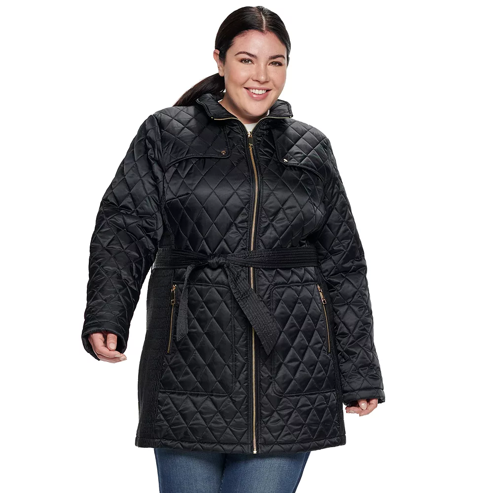Plus Size Nine West Hooded Diamond-Quilted Belted Jacket 5 Plus Size Nine West Hooded Diamond-Quilted Belted Jacket - Image 3