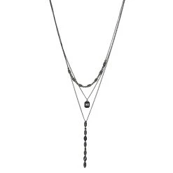 Nine West Black Tone & Simulated Crystal Multi-Layered Necklace