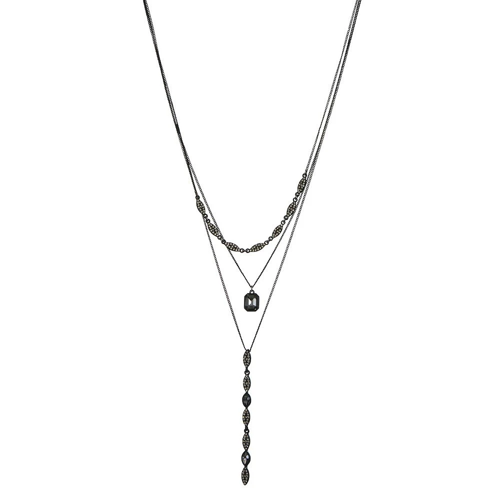 Nine West Black Tone & Simulated Crystal Multi-Layered Necklace 3 Nine West Black Tone & Simulated Crystal Multi-Layered Necklace