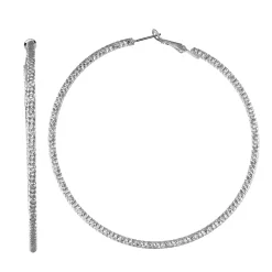 Nine West Silver Tone Textured Large Hoop Earrings