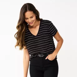 Women's Nine West Essential V-Neck Tee -Nine West shop 4841148 Black White Stripe