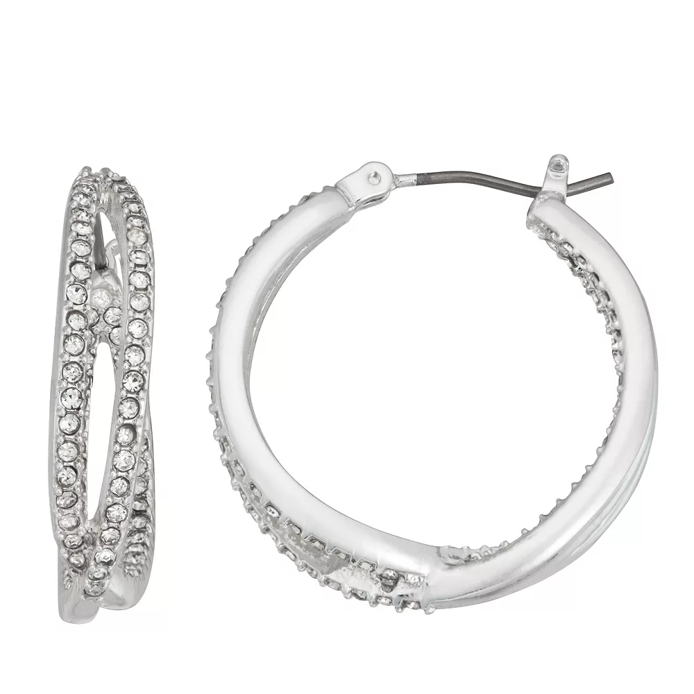 Nine West Simulated Crystal Crossed Hoop Earrings 4 Nine West Simulated Crystal Crossed Hoop Earrings - Image 2