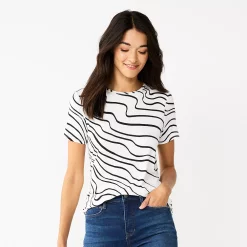 Women's Nine West Essential Crewneck Tee 137 Women's Nine West Essential Crewneck Tee -Nine West shop 4911743 Black White Waves