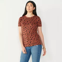 Women's Nine West Essential Crewneck Tee 125 Women's Nine West Essential Crewneck Tee -Nine West shop 4911743 Brown Animal