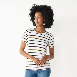 Women's Nine West Essential Crewneck Tee 177 Women's Nine West Essential Crewneck Tee -Nine West shop 4911743 White Multi Stripe