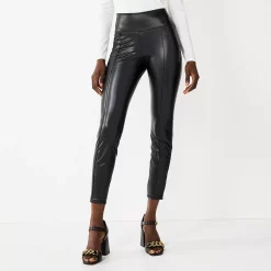 Women's Nine West Seamed Tummy-Control Ponte Leggings -Nine West shop 4952203 Black Faux Leather