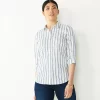 Petite Nine West Long Sleeve Structured Shirt -Nine West shop 4956661 Blue White Stripe