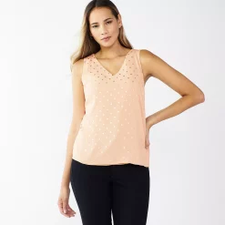 Petite Nine West V-Neck Tank -Nine West shop 4957403 Blush Foil Dot