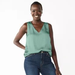 Women's Nine West V-Neck Tank -Nine West shop 4974987 Green Satin
