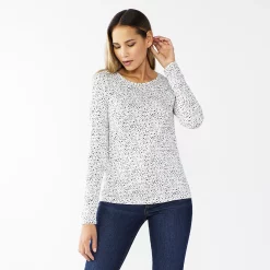 Petite Nine West Crewneck Long Sleeve Top -Nine West shop 4991046 Small White Cheetah