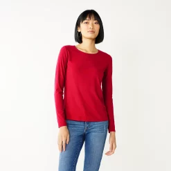 Women's Nine West Essential Soft-Spun Long Sleeve Crewneck Tee -Nine West shop 4994081 Cupid Bow Rib