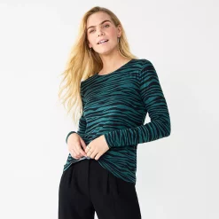 Women's Nine West Essential Soft-Spun Long Sleeve Crewneck Tee -Nine West shop 4994081 Green Zebra