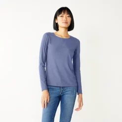 Women's Nine West Essential Soft-Spun Long Sleeve Crewneck Tee -Nine West shop 4994081 Kelly Lavender Rib