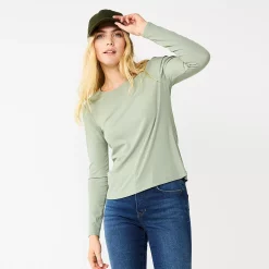 Women's Nine West Essential Soft-Spun Long Sleeve Crewneck Tee -Nine West shop 4994081 Malou Green Rib