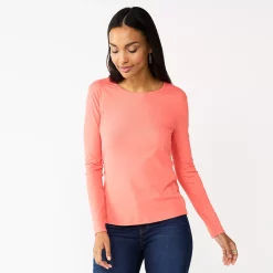 Women's Nine West Essential Soft-Spun Long Sleeve Crewneck Tee -Nine West shop 4994081 Marine Coral Rib