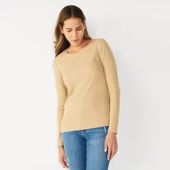 Women's Nine West Essential Soft-Spun Long Sleeve Crewneck Tee -Nine West shop 4994081 Medium Cork Heather