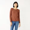 Women's Nine West Essential Soft-Spun Long Sleeve Crewneck Tee -Nine West shop 4994081 Mocha Frosting Rib