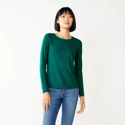 Women's Nine West Essential Soft-Spun Long Sleeve Crewneck Tee -Nine West shop 4994081 Night Tide Rib
