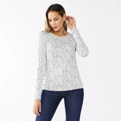 Women's Nine West Essential Soft-Spun Long Sleeve Crewneck Tee -Nine West shop 4994081 Small White Cheetah