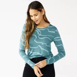 Women's Nine West Essential Soft-Spun Long Sleeve Crewneck Tee -Nine West shop 4994081 Teal Wavy Stripe