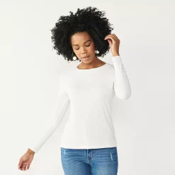 Women's Nine West Essential Soft-Spun Long Sleeve Crewneck Tee -Nine West shop 4994081 White Knight Rib