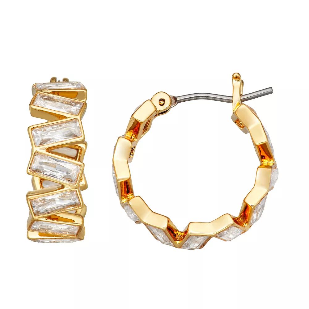 Nine West Gold Tone Simulated Crystal Hoop Earrings 3 Nine West Gold Tone Simulated Crystal Hoop Earrings