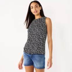Nine West Essential Easy High-Neck Tank -Nine West shop 5214280 Black Cheetah