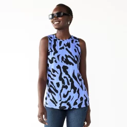 Nine West Essential Easy High-Neck Tank -Nine West shop 5214280 Blue Black Leopard