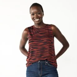 Nine West Essential Easy High-Neck Tank -Nine West shop 5214280 Brown Zebra