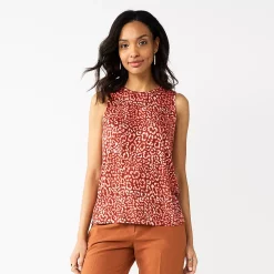 Nine West Essential Easy High-Neck Tank -Nine West shop 5214280 Burgundy Cheetah