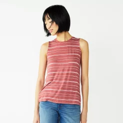 Nine West Essential Easy High-Neck Tank -Nine West shop 5214280 Mauve Jewel Stripe