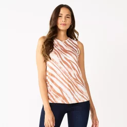 Nine West Essential Easy High-Neck Tank -Nine West shop 5214280 Tan Zebra