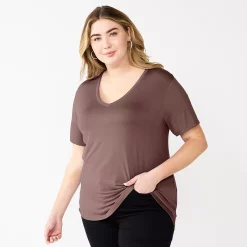 Plus Size Nine West Essential Soft Spun Short Sleeve V-Neck Top -Nine West shop 5233799 Amethyst Raisin