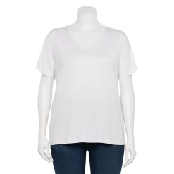 Plus Size Nine West Essential Soft Spun Short Sleeve V-Neck Top -Nine West shop 5233799 Modern White