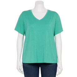 Plus Size Nine West Essential Soft Spun Short Sleeve V-Neck Top -Nine West shop 5233799 Reef