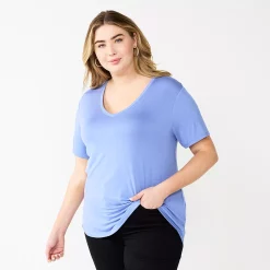 Plus Size Nine West Essential Soft Spun Short Sleeve V-Neck Top -Nine West shop 5233799 Valentina Peri
