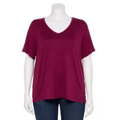 Plus Size Nine West Essential Soft Spun Short Sleeve V-Neck Top -Nine West shop 5233799 Vintage Red