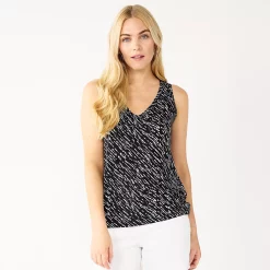 Petite Nine West Essential V-Neck Easy Tank -Nine West shop 5234801 Black Wood Diagonal