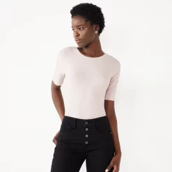 Women's Nine West Ribbed Fitted Elbow-Sleeve Tee