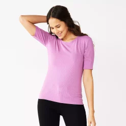Women's Nine West Ribbed Fitted Elbow-Sleeve Tee -Nine West shop 5236177 Lavender Mauve