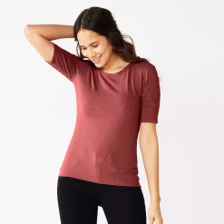 Women's Nine West Ribbed Fitted Elbow-Sleeve Tee -Nine West shop 5236177 Marsala Flower
