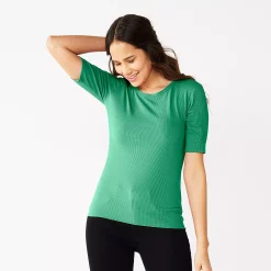Women's Nine West Ribbed Fitted Elbow-Sleeve Tee -Nine West shop 5236177 Reef Green