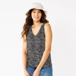 Women's Nine West Easy V-Neck Tank -Nine West shop 5237679 Black Horizon Stripe