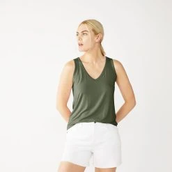Women's Nine West Easy V-Neck Tank -Nine West shop 5237679 Infantry Olive