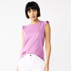 Petite Nine West Ruffle-Shoulder Top -Nine West shop 5245225 Lavender Mauve