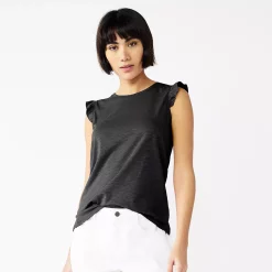 Petite Nine West Ruffle-Shoulder Top -Nine West shop 5245225 Mineral Black