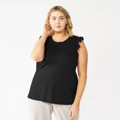 Plus Size Nine West Ruffle Shoulder Tank -Nine West shop 5245346 Mineral Black