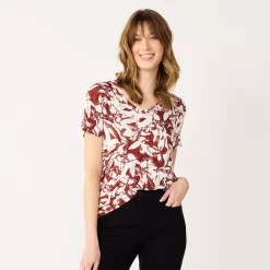Petite Nine West Essential Short Sleeve V-Neck Tee 42 Petite Nine West Essential Short Sleeve V-Neck Tee -Nine West shop 5246433 Brown Tropical Floral