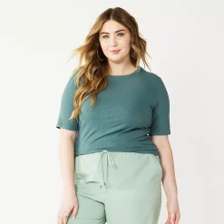 Plus Size Nine West Essential Fitted Elbow-Sleeve Tee -Nine West shop 5247489 Huxley Blue