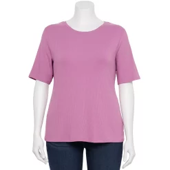 Plus Size Nine West Essential Fitted Elbow-Sleeve Tee -Nine West shop 5247489 Lavender Mauve